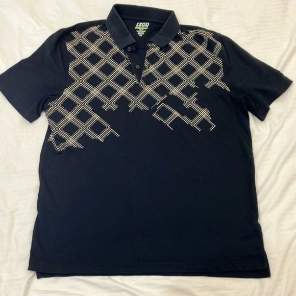 IZOD mens large golf short sleeve  Black Polo Shirt with Geometric Design - Picture 1 of 12